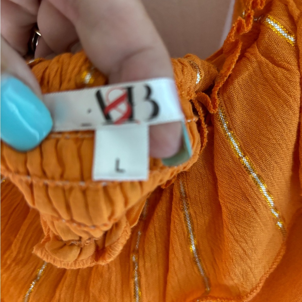 Orange Ruffled Maxi Dress Size Large - Picture 3 of 5